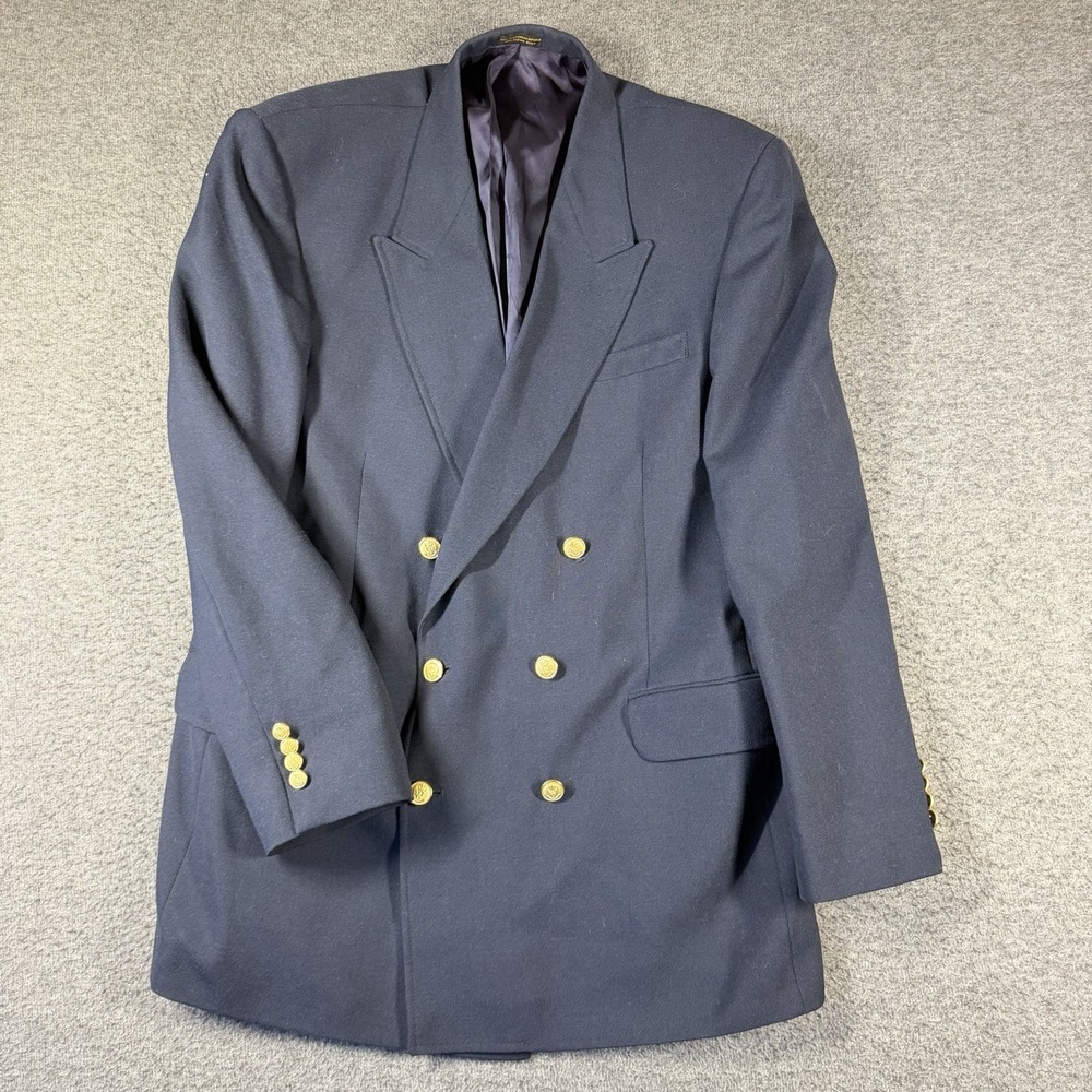 Vintage Andhurst Double Breasted Blazer Men 44L Navy Blue Gold Button Old Money